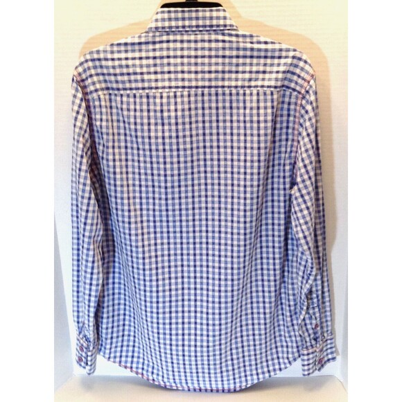 Johnston & Murphy Shirt Men M Blue Check Plaid Slim Fit Button Up Flip Cuff - Picture 6 of 11